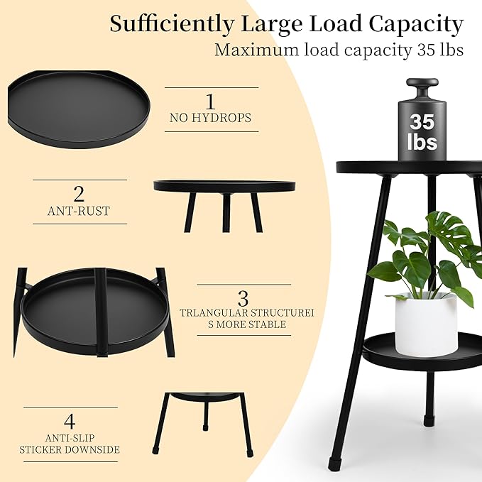 Jvtoo Metal Plant Stand, Plant Stand Indoor Outdoor, Metal Rustproof Flowers, Urban and Rustic Outdoor Plants Stands, Flower Pot Stand Suitable for Living Room, Balcony, Garden (Double Deck,Black)