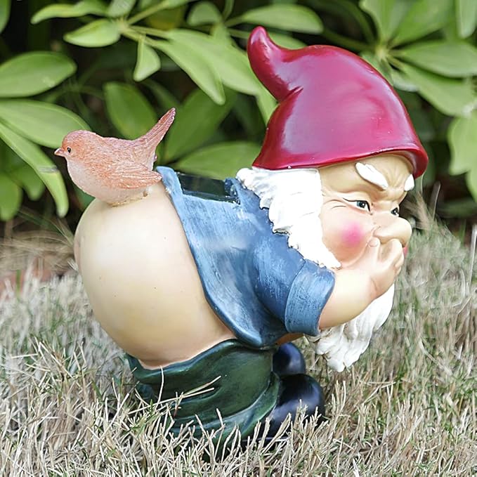 Funny Garden Gnomes Decor Yard Statue Solar Powered Knomes Figurines Light Naughty Sculpture Outside Decoration Lawn Ornament for Dad Grandpa Man