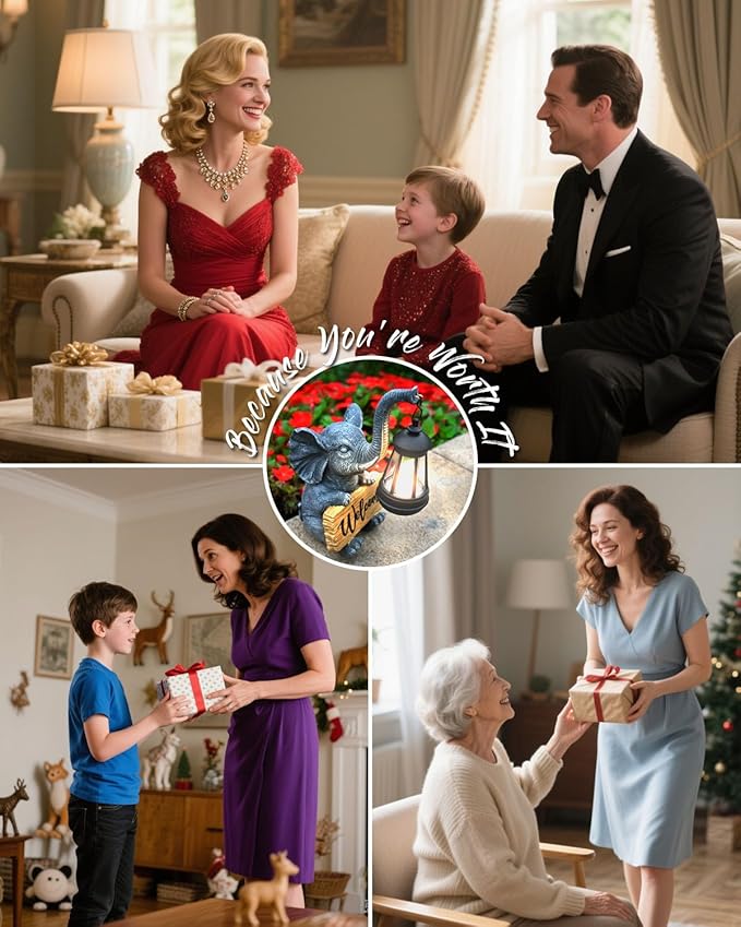 KVR Solar Elephant Garden Lights, Outdoor Welcome Statue Decor for Patio Yard, Birthday Gift for Women Mom Grandma (2025 New Gift Ready) (Black)