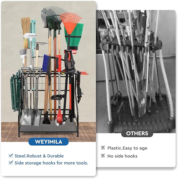 WEYIMILA Garden Tool Organizer for Garage, Yard Tool Storage, Garden Tool Rack, for Shed Home Outdoor, Up to 58 Long-Handled Tools, Garden Tool Stand, Heavy Duty Steel, Black