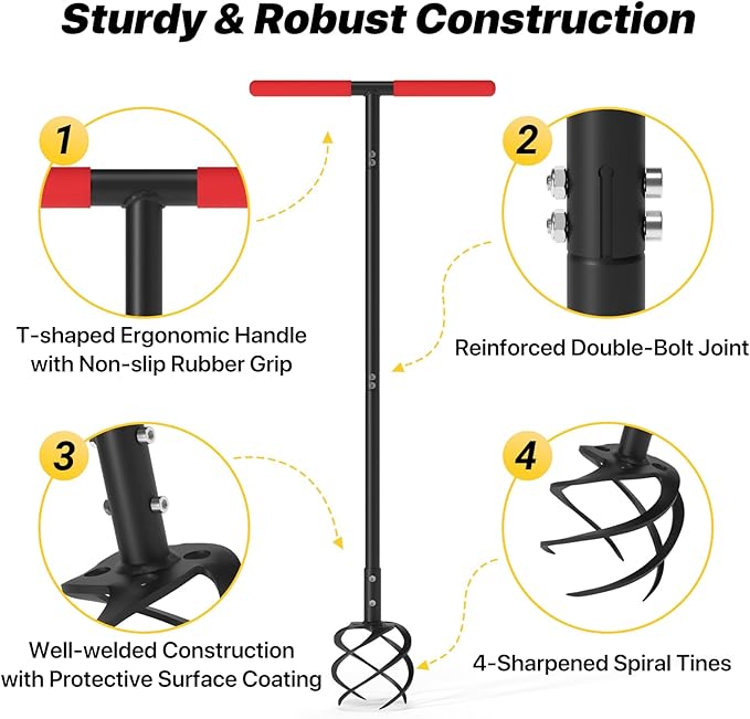 Hand Tiller Garden Tool, Twist Tiller for Gardening with Long Handle, 44.3-inch Garden Claw Hand Tool for Lawn Aerator, Hand Cultivator Tiller Tool for Garden Beds, Plant Box