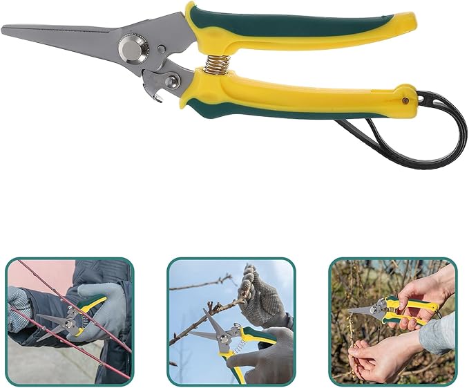 Garden Pruning Shear with Straight Tip, Stainless Steel Hand Clippers for Pruning Branches and Flowers, with Wrist Strap, Multifunctional Tool for Orchard and Garden Trimming