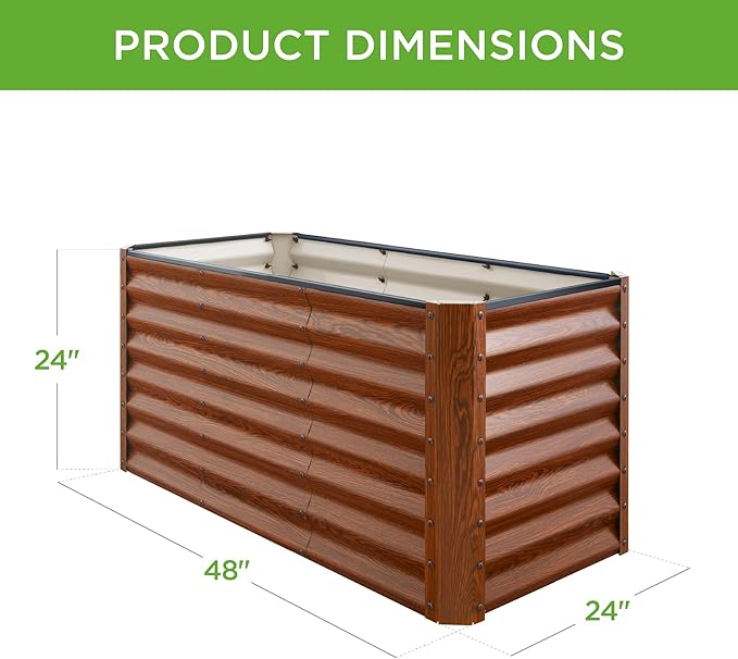 Best Choice Products 4x2x2ft Outdoor Metal Raised Garden Bed, Deep Root Box Planter for Vegetables, Flowers, Herbs, 119 Gallon Capacity, 100% Non Toxic Materials - Wood Grain