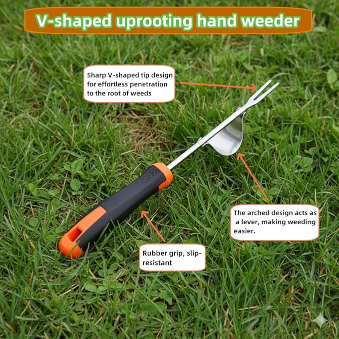 Weed Puller Tool, Portable Rubber-Handled Garden Tools, Four-Tined Weeding Tool, Uprooting Weeding Tools, Crevice Weeder, Backyard Farming Weeding and Weed Removal Tool (style2)