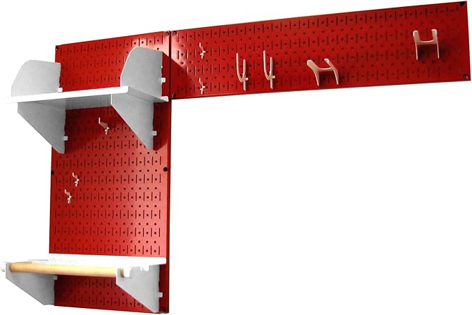 Wall Control Pegboard Garden Supplies Storage and Organization Garden Tool Organizer Kit with Red Pegboard and White Accessories