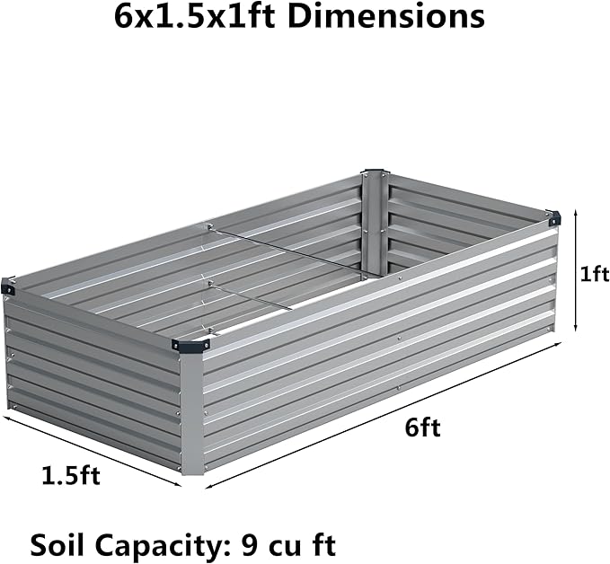zunatu 6x1.5x1 ft(2 Pack) Galvanized Raised Garden Bed,Outdoor Planter Box Metal Patio Kit Planting Bed for Vegetables Flowers and Succulents,Silver