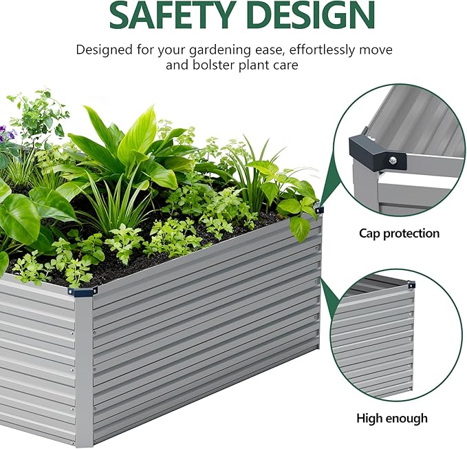 Vengarus 8x4x2FT Galvanized Raised Garden Bed Kit, Large Rectangle Elevated Planter for Vegetables, Flowers, Herbs and Succulents - 479 Gallon Capacity,Silver