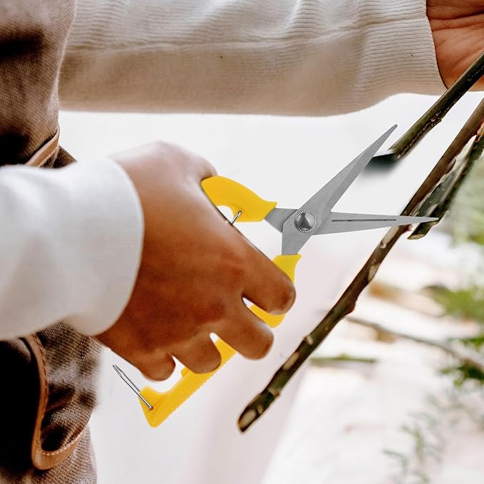 Tofficu Garden Pruning Shears Stainless Steel Plant Shears with Yellow Handle for Fruit Harvesting and Branch Trimming, Gardening Hand Tool for Orchard and Horticulture Use