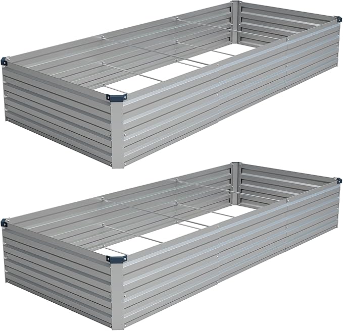 Vengarus 2 Pack 9x3x1FT Galvanized Raised Garden Bed Kit, Outdoor Metal Planter Box for Vegetables, Rectangular Steel Container, Easy Assembly (Silver)