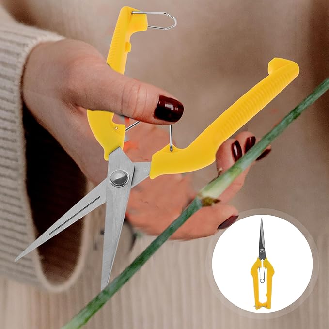 Pruning Shears and Trimming Scissors Stainless Steel Gardening Hand Tools with Yellow Handle for Fruit Picking and Branch Cutting in Garden and Bonsai Care