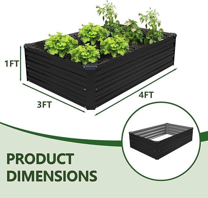ZUNUDA 4×3×1FT(2PCS) Galvanized Raised Garden Bed Kit, Metal Planter Boxes,Large Raised Garden Bed for Planting Vegetables,Flowers,Herbs -Black