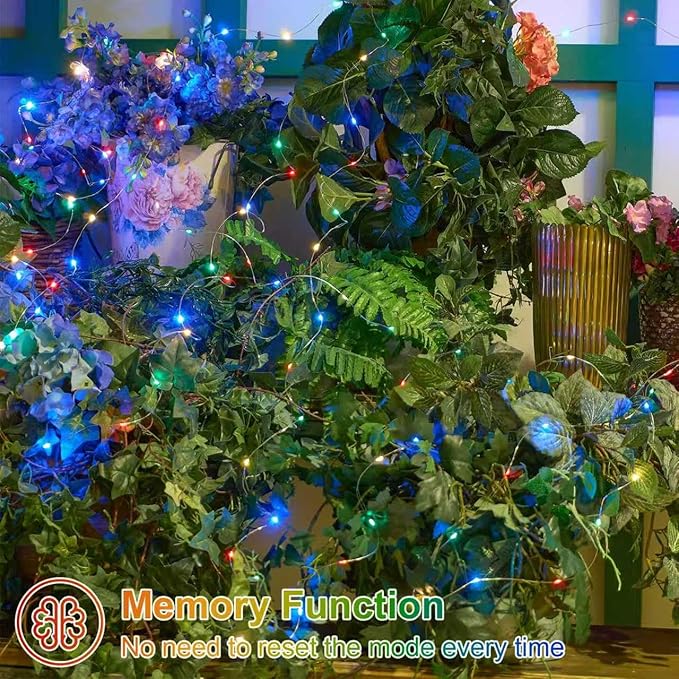 QITONG 4 Pack Solar Fairy Lights, Each 33ft 100 LED Multicolor Christmas String Light Outdoor Waterproof, 8 Modes Silver Wire Twinkle Mini Lights