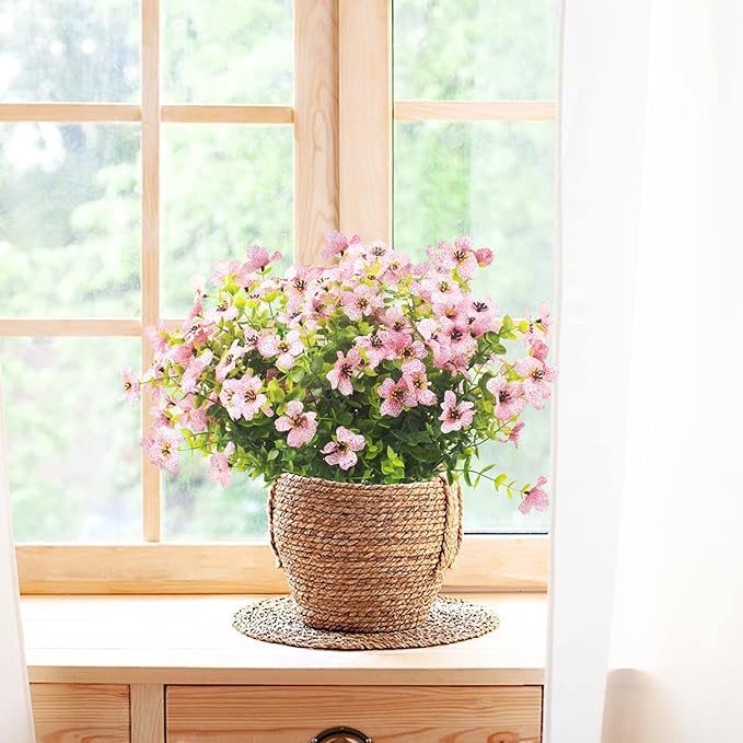 10 Bundles Artificial Flowers Outdoor UV Resistant Fake Flowers No Fade Faux Plants Garden Porch Window Box Decorating (Pink)