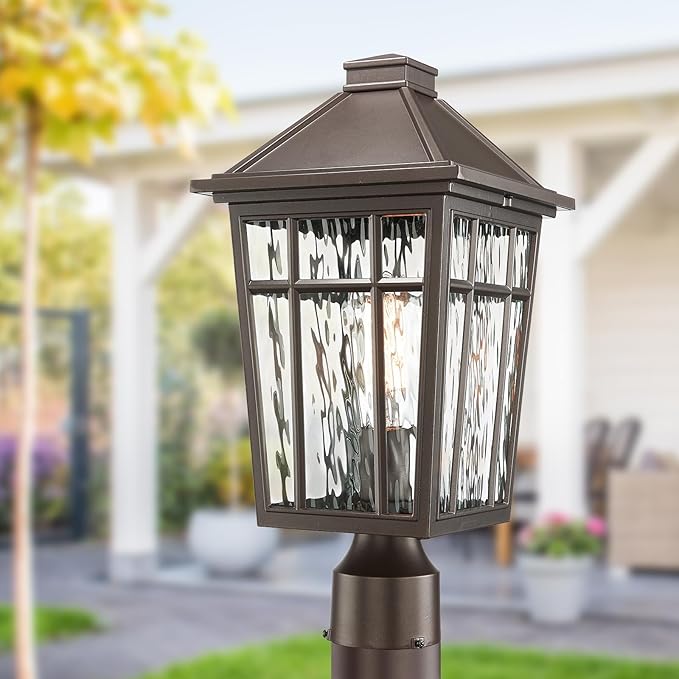 Darkaway Large Outdoor Post Lights Lamp Post Light Fixture, 17inch Waterproof Aluminum Housing with Water Ripple Glass, Fence Post Deck Lighting for Garden Patio Pathway