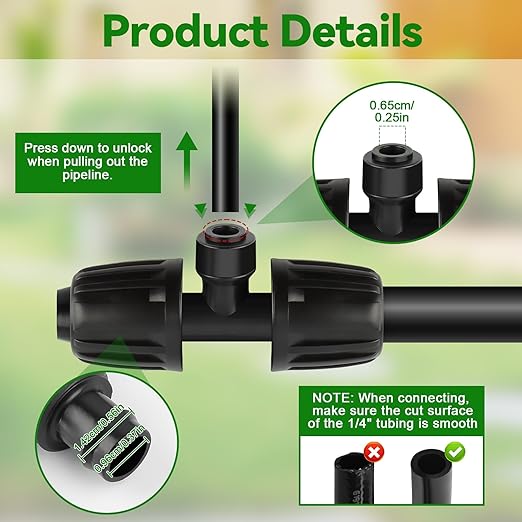 Kalolary 8PCS Drip Irrigation Tee Connectors, 1/2'' to 1/4'' Drip Irrigation Fittings Barbed Tee 3-Way Connector Anti-Leak Barbed Lock Fittings Drip Irrigation Parts for Garden Lawn Irrigation System