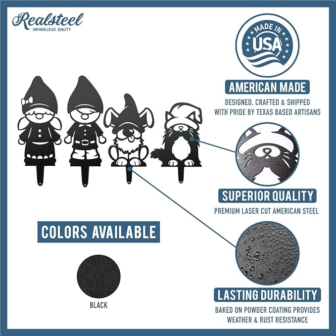 RealSteel Build Your Gnome Family Garden Stakes – Custom Metal Yard & Lawn Decor – Farmhouse Outdoor Garden Gnomes – Choose Your Set - Unique Gift - Flower Pot Gnomes