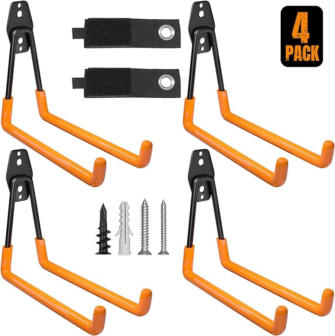 Wallavant Garage Hooks Heavy Duty 6 Pack Utility Wall Mount Storage Hangers with Extension Cord Holder Organizer for Power Tool Garden Tool Ladder Hose and More