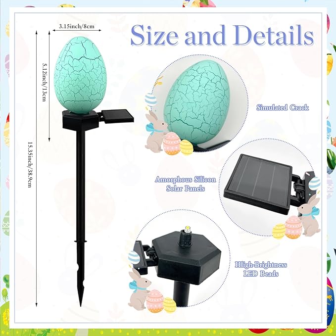 4 Pack Solar Easter Egg Lights Outdoor, Waterproof Solar Easter Yard Decorations Outdoor Easters Yard Stakes Lights for Outside Lawn Walkway Patio Cemetery Grave (Red/Yellow/Green/Blue)