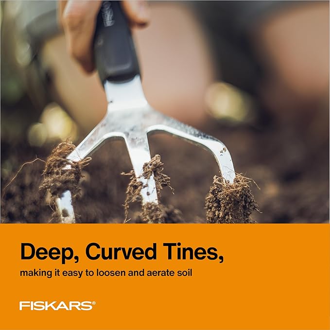 Fiskars Xact Hand Cultivator, Stainless Steel Weeder with SoftGrip Handle, Durable Garden Tool for Loosening and Aerating Soil, Ideal for Flower Beds and Garden Beds