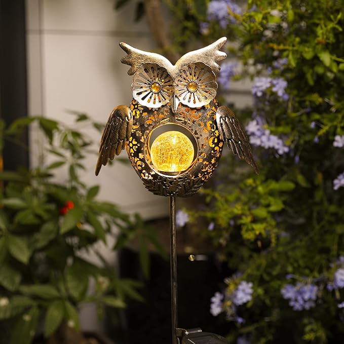 Go2garden Solar Lights Outdoor Owl Garden Gifts Mom Metal Stakes Lights for Lawn Ornaments, Yard Art, Pathway Decorations,Birthday Mothers' Day Gift for Grandma Wife (Bronze)