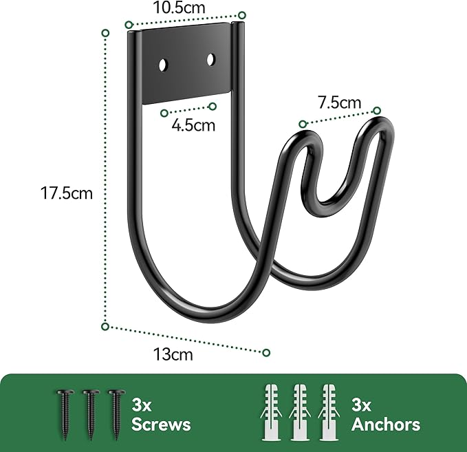 Black Metal Garden Hose Holder - Wall Mounted Water Hose Holder - Hose Hanger Heavy Duty for Water Hose Extension Cords Vacuum Hose (1 Pack)
