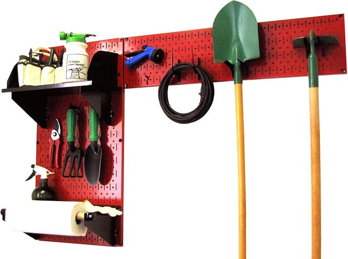 Wall Control Pegboard Garden Supplies Storage and Organization Garden Tool Organizer Kit with Red Pegboard and Black Accessories