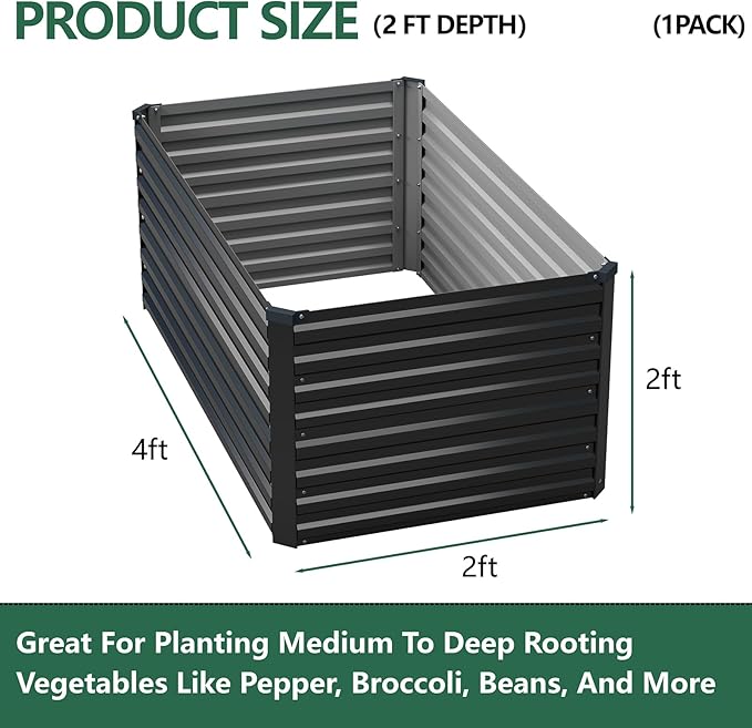 Vengarus 4x2x2FT Galvanized Raised Garden Bed Kit, Outdoor Metal Planter Box for Vegetables, Fruits,Herbs, and Succulents - 120 Gallon Capacity,Black