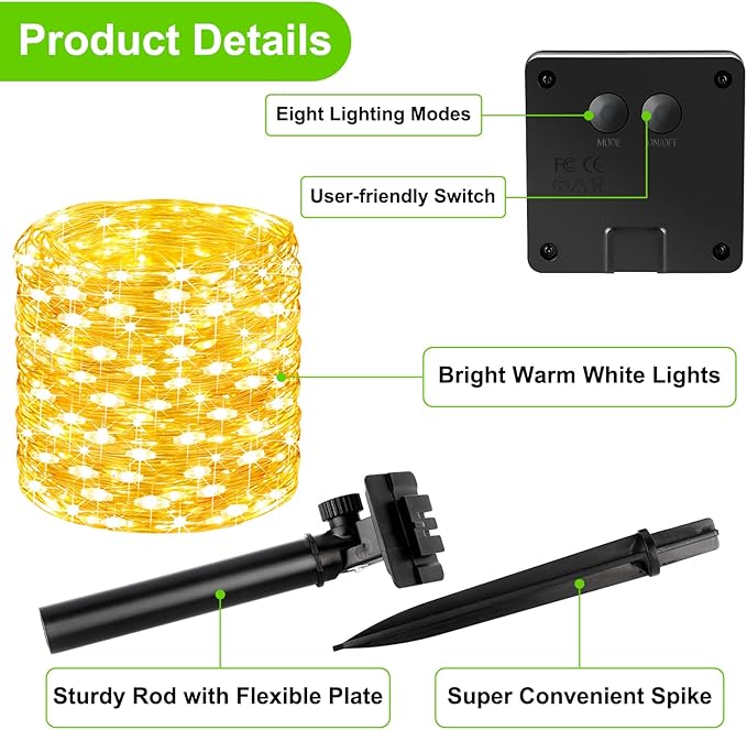 Brightever Solar String Lights, 2-Pack Total 80FT 200LED Solar Fairy Lights with 8 Lighting Modes, Solar Lights Outdoor Waterproof for Patio Christmas Wedding Party Tree Yard Decoration (Warm White)