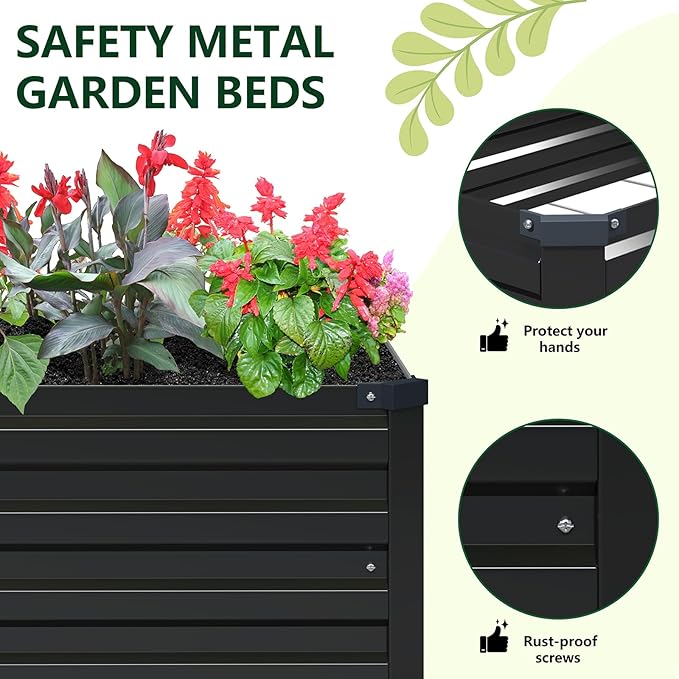 Vengarus 8x4x1FT (2 Pack) Galvanized Raised Garden Bed Kit, Outdoor Metal Planter Box for Vegetables, Rectangular Steel Container, Easy Assembly (Black)