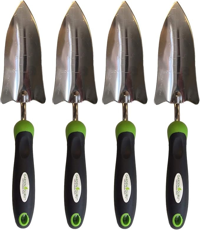 Garden Guru Transplanter Trowel Shovel - Stainless Steel - Rust Resistant - Ergonomic Grip - Perfect Hand Shovel Tool for Gardening Weeding Transplanting and Digging in Garden Beds (4 Pack)