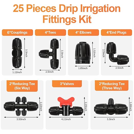 Copadri 25 Pieces 1/2 Inch Drip Irrigation Fittings Kit, 1/2'' Drip Line Barbed Fittings for 1/2 Inch Irrigation Tubing (1/2" ID x 0.640" OD) Anti-Leak Lock Nut Connectors for Garden Drip System