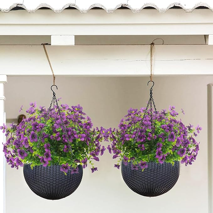 10 Bundles Artificial Flowers Outdoor UV Resistant Fake Flowers No Fade Faux Plants Garden Porch Window Box Decorating (Purple)