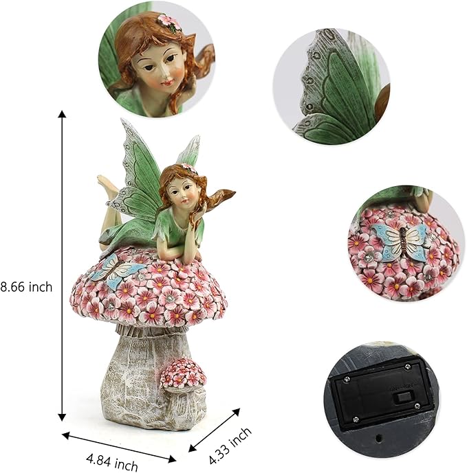 Fairies for Fairy Garden - Fairy Outdoor Statue Solar Powered Resin Ornaments,Patio Lawn Yard Porch,Fairy Figurines for Home Garden Gifts,8.66 inches Tall