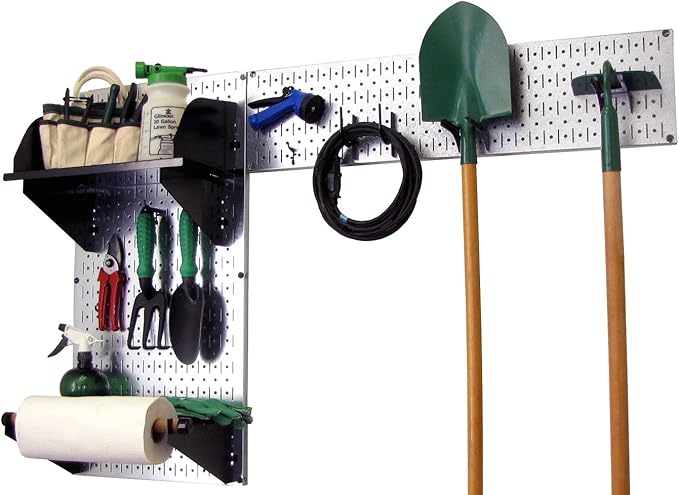 Wall Control Pegboard Garden Supplies Storage and Organization Garden Tool Organizer Kit with Metallic Pegboard and Black Accessories