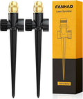 FANHAO Metal Lawn Sprinkler for Yard, 2 Pack Automatic Garden Water Sprinkler on Spike Base, Adjustable Brass Sprinkler Nozzle 360 Degree Large Area Coverage for Lawn Grass Patio Garden Irrigation