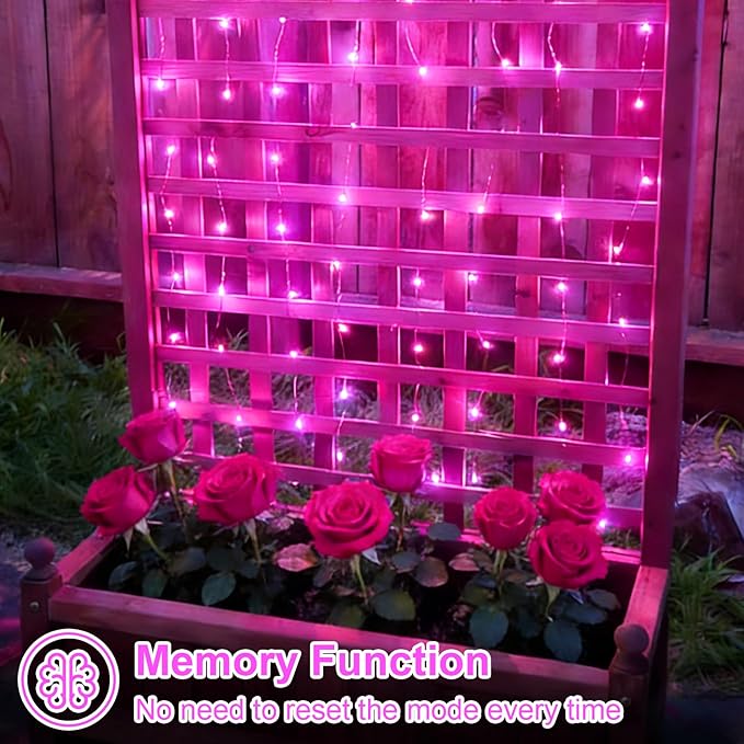 QITONG 4 Pack Pink Solar Fairy Lights, Each 33ft 100 LED String Lights Outdoor Waterproof, 8 Modes Copper Wire Solar Christmas Lights