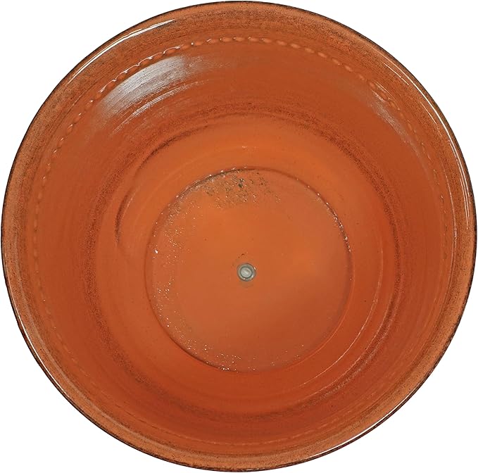 Sunnydaze Michael 14.5" Metal Outdoor Plant Pot Set with Drainage Holes and Rubber Plugs - Chestnut Glaze - Set of 2