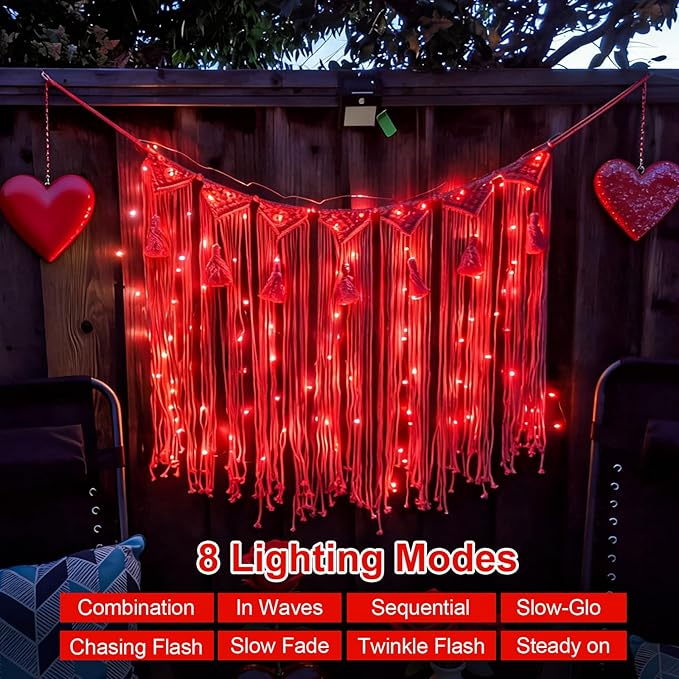 QITONG 4 Pack Solar Fairy Lights, Each 33ft 100 LED Red Christmas String Light Outdoor Waterproof, 8 Modes Silver Wire Twinkle Mini Lights