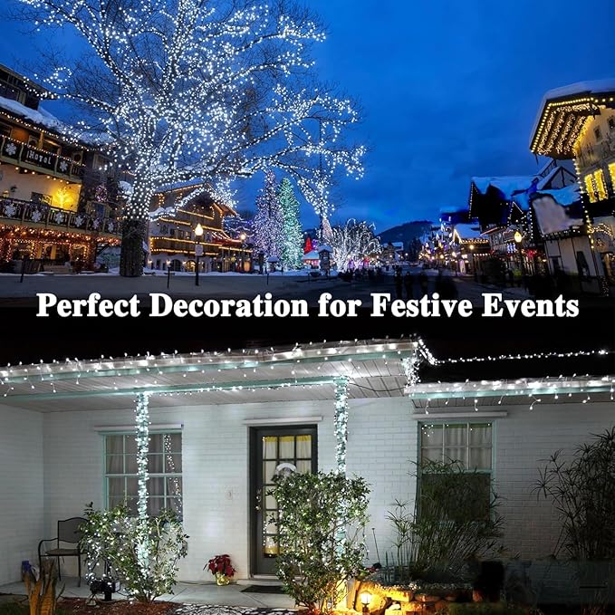 66 FT 200 LED Christmas String Lights Outdoor/Indoor, Extendable Twinkle Fairy Lights Waterproof Clear Wire with 13 Modes for Garden Bedroom Patio Christmas Tree Decorations (Cool White)