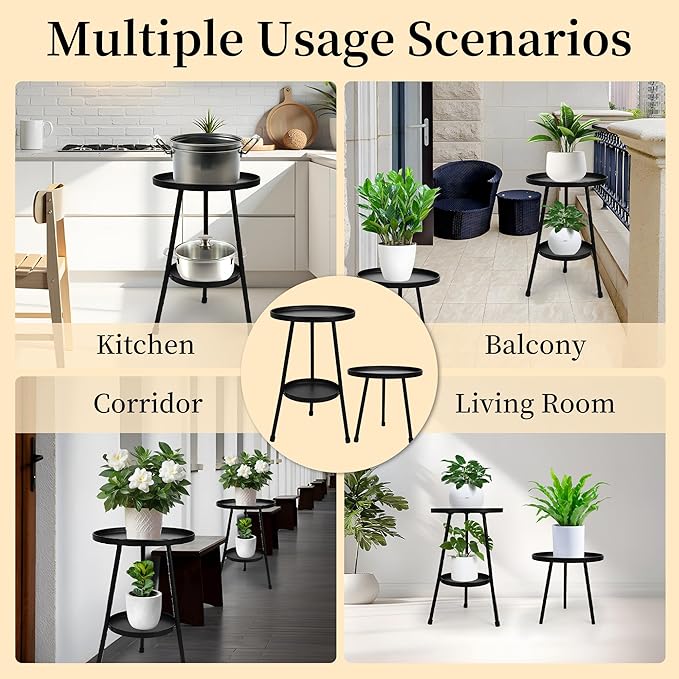 Jvtoo Metal Plant Stand, Plant Stand Indoor Outdoor, Metal Rustproof Flowers, Urban and Rustic Outdoor Plants Stands, Flower Pot Stand Suitable for Living Room, Balcony, Garden (Double Deck,Black)