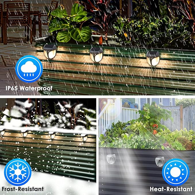 Energetic Solar Garden Lights with Dusk to Dawn Sensors, 3000K Warm White Magnetic Solar Outdoor Lights, IP65 Waterproof Outdoor LED Garden Solar Lights Customized for Planter Raised Beds, Pack of 3