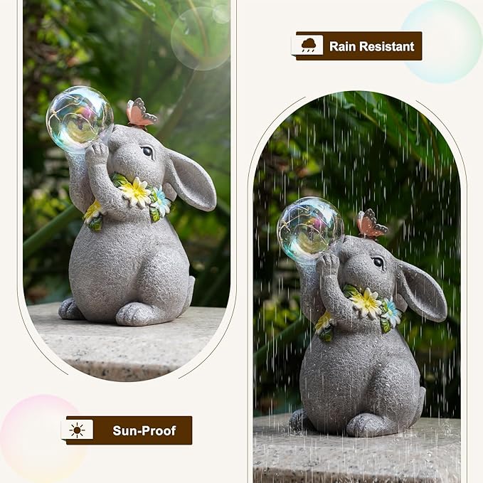 Solar Rabbit Statue Garden Decor Gift, Bunny Outdoor Decorations with Waterproof LED Light for Yard, Patio, Lawn & Garden, Ideal Gift for Birthday, Easter, and Housewarming Décor
