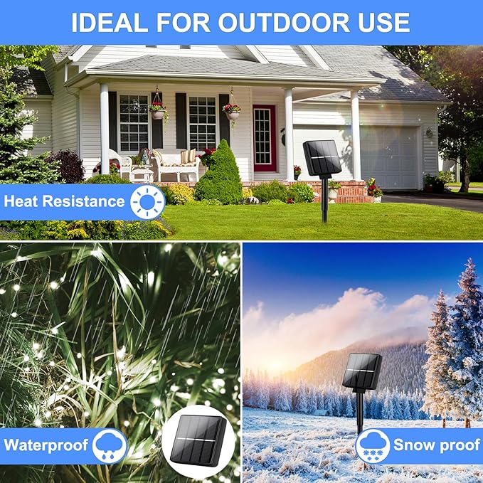 Brightever Solar String Lights, 2-Pack Total 80FT 200LED Solar Fairy Lights with 8 Lighting Modes, Solar Lights Outdoor Waterproof for Christmas Wedding Party Tree Yard Decoration (Daylight White)