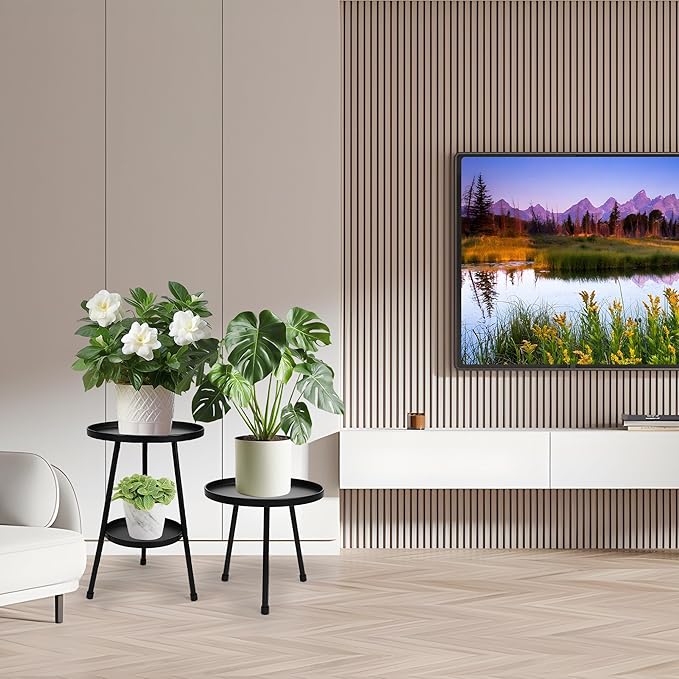 Jvtoo Metal Plant Stand, Plant Stand Indoor Outdoor, Metal Rustproof Flowers, Urban and Rustic Outdoor Plants Stands, Flower Pot Stand Suitable for Living Room, Balcony, Garden (Double Deck,Black)