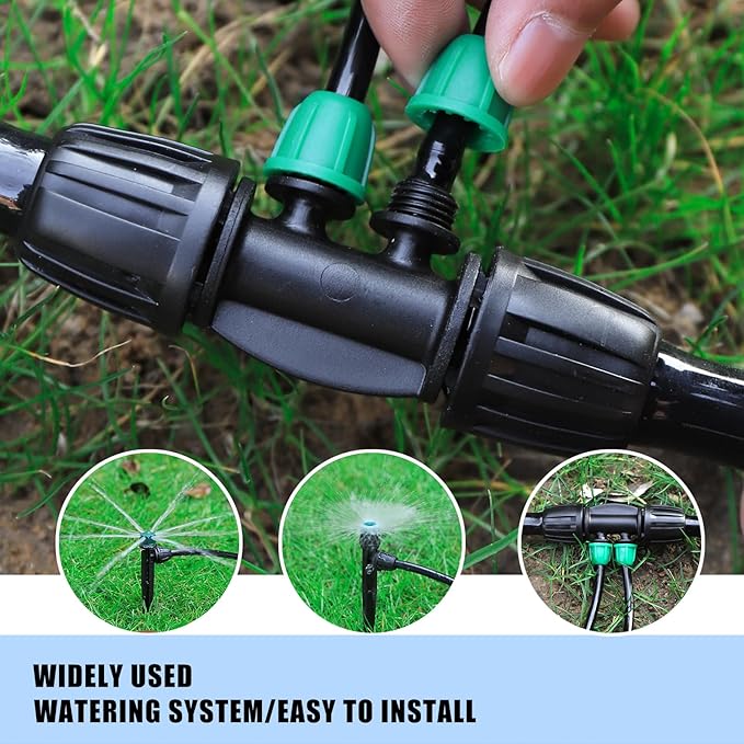 12 Pcs Lock Barbed Tee 1/2 inch Tubing to 1/4 Inch Tubing Irrigation Fittings for (1/2'' ID x 0.60''-0.63'' OD) ANTI-LEAK Drip Irrigation Connectors(12Pcs Lock Barbed Tee four Way)