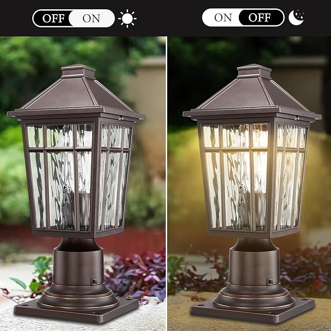 Darkaway Outdoor Post Lights Lamp Post Light Fixture, Waterproof Aluminum Housing with Water Ripple Glass, Fence Post Deck Lighting for Garden Patio Pathway