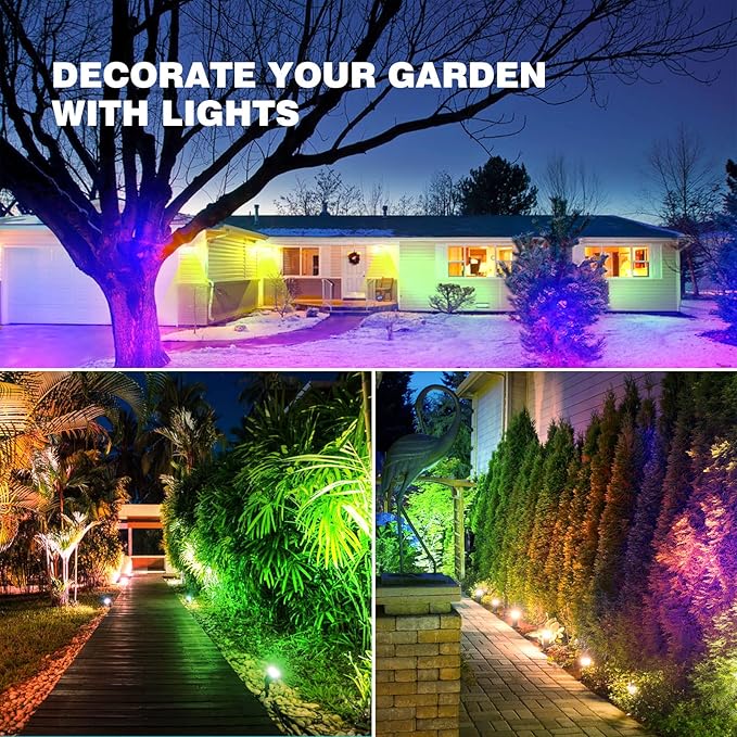RGB+W Low Voltage Landscape Lights with Remote Control 5W 12V Landscape Lighting LED 16 Color Changing Spotlights Outdoor Waterproof Pathway Lights Garden Decorative(Not Include Transformer)