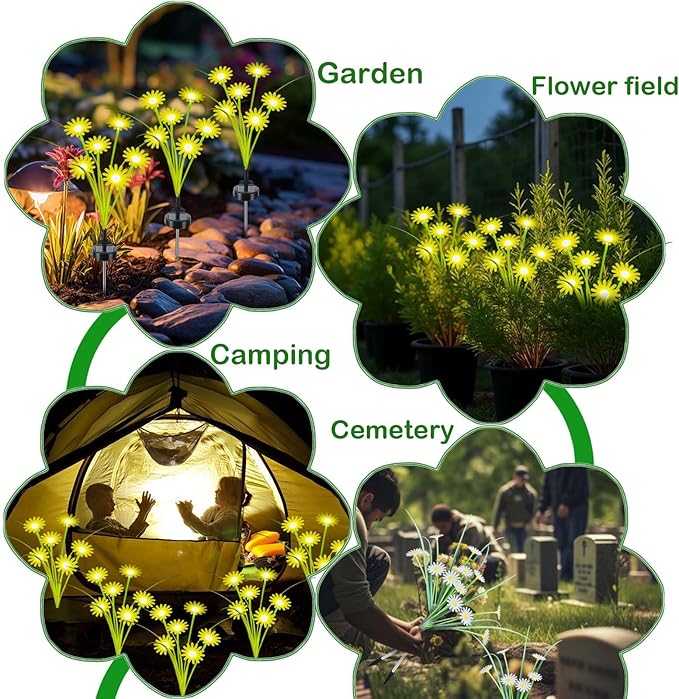 Solar Outdoor Lights (2-Pack, 12 LEDs), Solar Garden Lighting, Outdoor Decorations, Daisy Light for Backyard Porch Balcony Party Decor, Unique Gifts (Warm White)