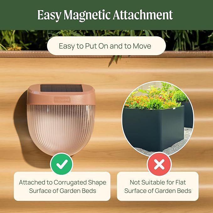Vego garden Rippled Solar Garden Lights with Auto Sensors Magnetize Securely to Raised Beds, IPX4 Waterproof Outdoor LED Light for Patio & Yard Olive Green, 4 Pack