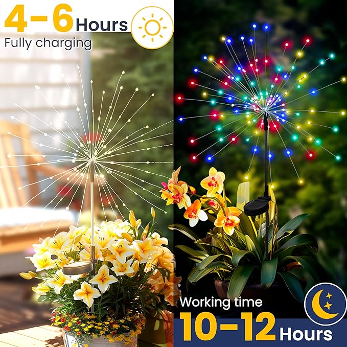 GIGALUMI Garden Decor Outdoor Lights 120LED 2Pack, Solar Garden Lights for Christmas Outside Fairy Firework Decorative,Solar Powered for Yard Pathway Flowerbed Planter Balcony Patio Decor (Multicolor